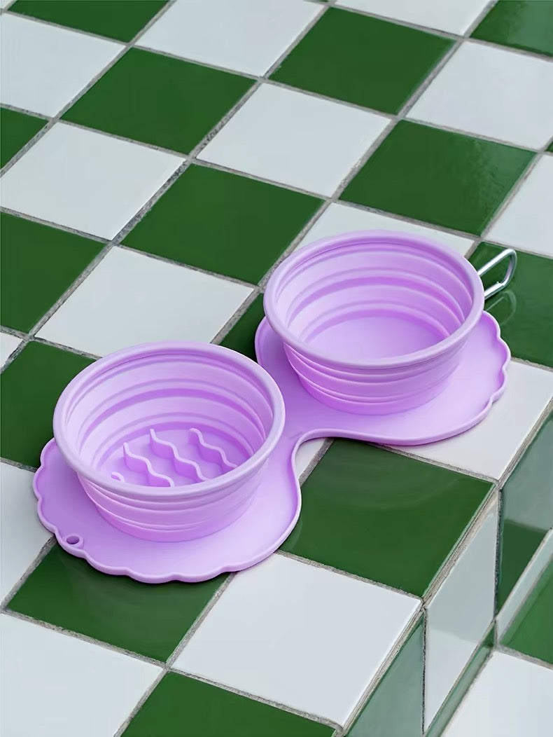 Shell-Shaped Foldable Double Pet Bowl