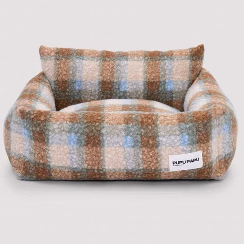 Removable &  Washable Cozy Plaid Bouclé Pet Sofa Bed