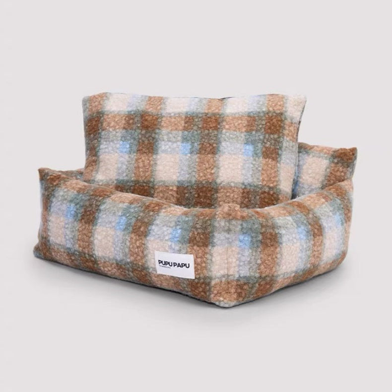 Removable &  Washable Cozy Plaid Bouclé Pet Sofa Bed