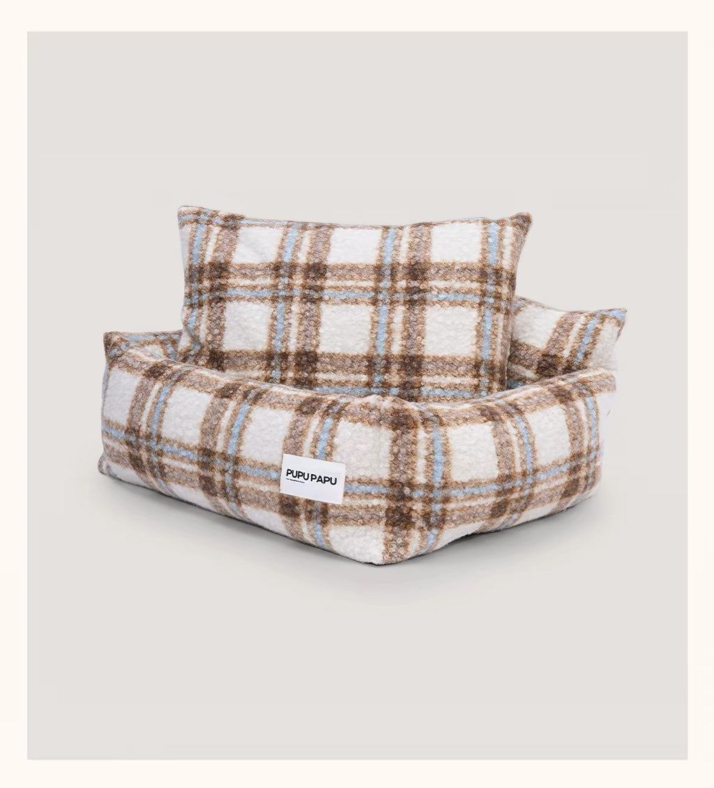 Removable & Washable Cozy Plaid Bouclé Pet Sofa Bed