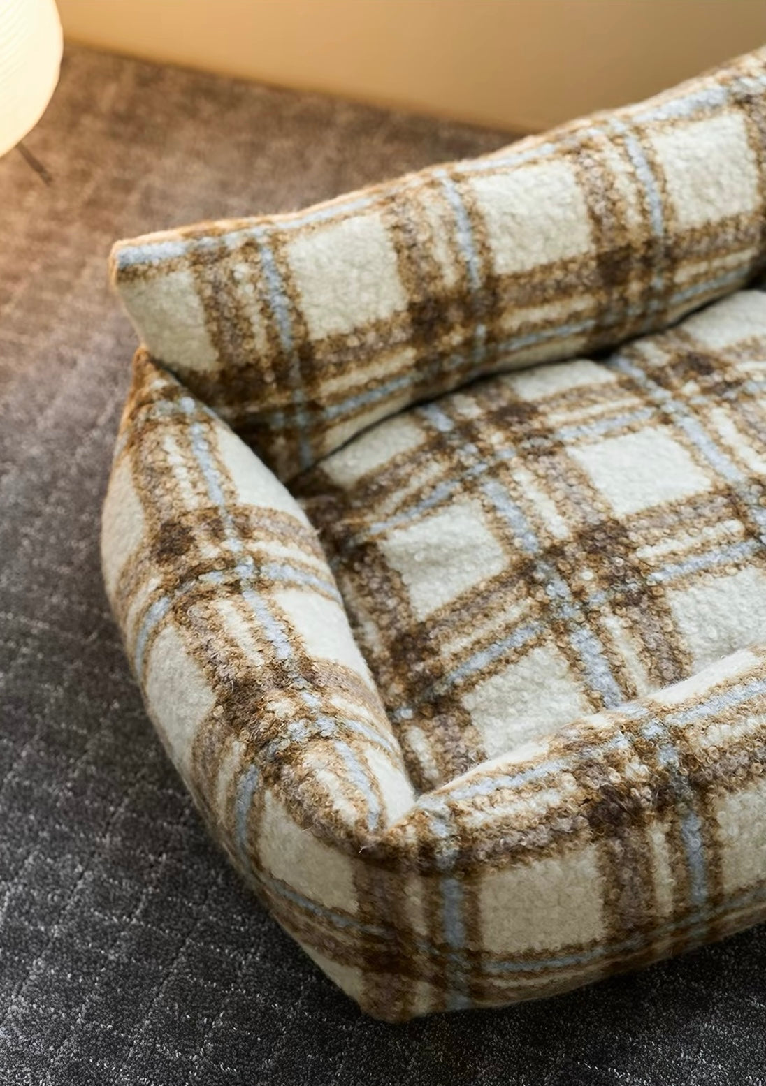 Removable & Washable Cozy Plaid Bouclé Pet Sofa Bed