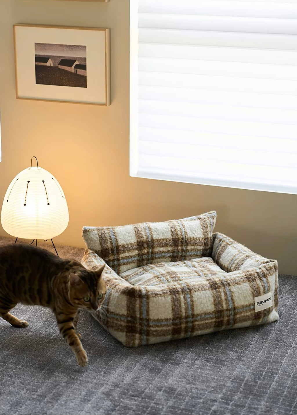 Removable & Washable Cozy Plaid Bouclé Pet Sofa Bed